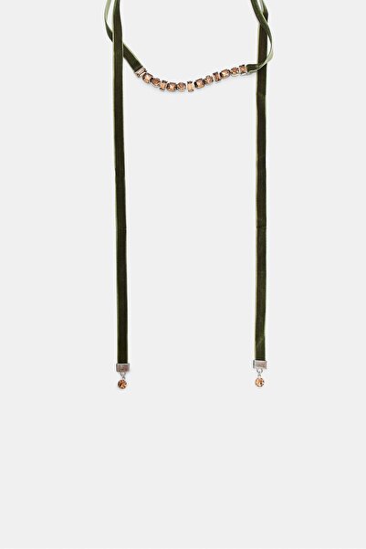 Stradivarius Lariat rhinestone necklace with contrast velvet