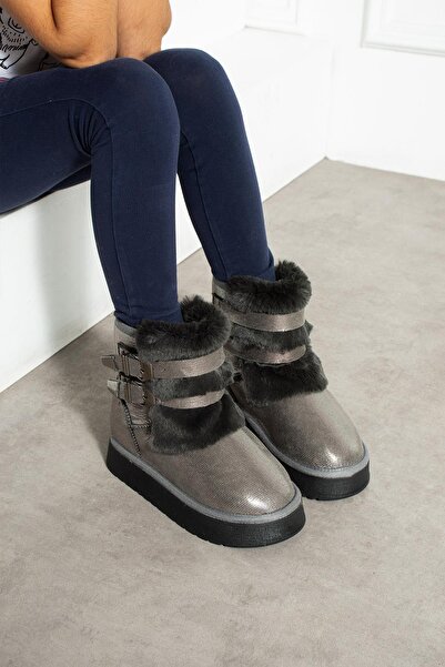 CCWAY AYAKKABI Double Buckle Thick Sole Women's Boots Platinum Sultan