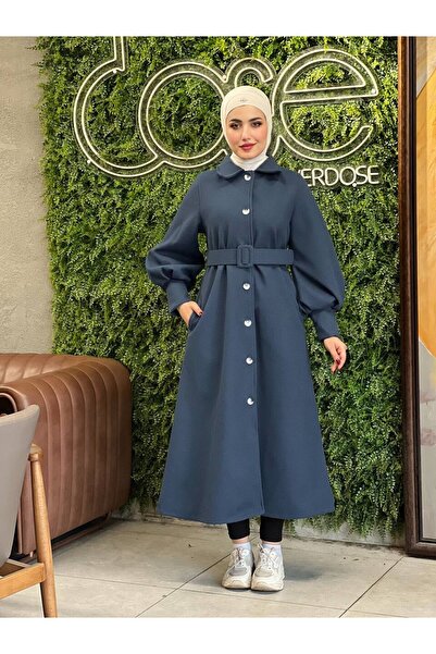 Esre Store 44118 - Kaşe Tesettür Kaban Lacivert A-1