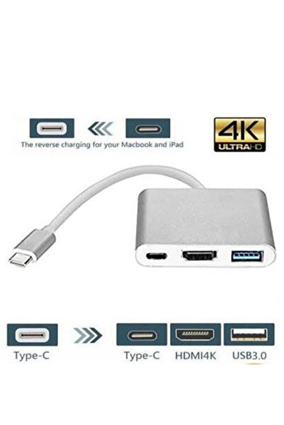 UPEKA 3'in 1 Type-C To HDMI 4K USB 3.0 Dönüştürücü Adaptör Macbook, Pro 2015 2016 2017 S8 S9 S10