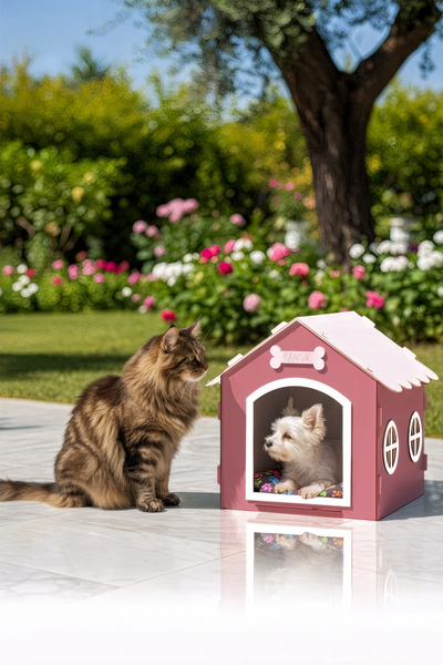 GOBYPET Ahşap Özel İsim Baskılı Dekoratif Köpek Evi-Kulübesi, Küçük Irk Köpekler İçin Kulübe, Köpek Kulübesi
