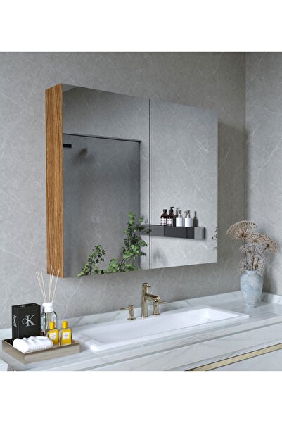 TETTO ELAGANTE 2 Kapaklı (AMALFİ-ATLAS ÇAM ) 60X60 Aynalı Banyo Dolabı Çok Amaçlı Banyo Dolabı