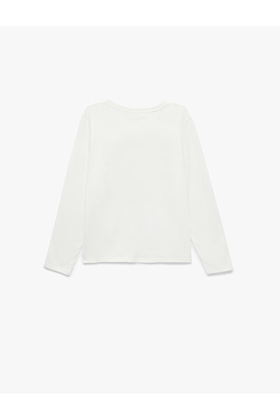 Koton Long Sleeve Cotton Crew Neck Glitter Heart Print T-Shirt