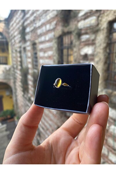 By Atölye Doğal Sitrin Taşlı Gümüş Yüzük