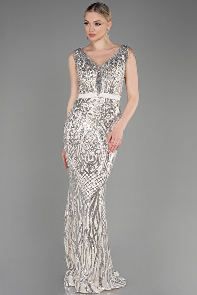 Abiyefon Vizon Kolsuz Uzun Pul Payet Nişan Elbisesi ABU5310