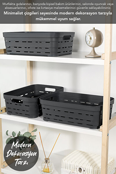 Meleni Home Perforated Decorative Pyramid Storage Box - Closet Organizer Organizer Box 8.2 Lt Anthracite