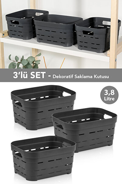 Meleni Home 3'lü Delikli Dekoratif Piramit Saklama Kutusu - Dolap Düzenleyici...