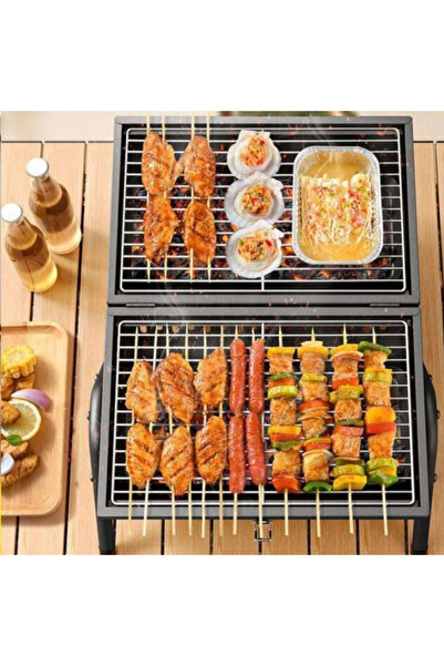 TEHNOSHOP Portable double charcoal grill 38x25cm metal wooden handle camping