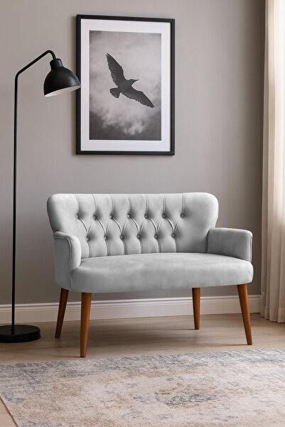 Azra Mobilya Roma Modern İkili Koltuk - Babyface Kumaş - Ahşap Ceviz Renk Aya...