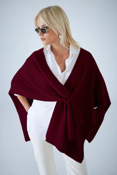 Cool & Sexy Women's Burgundy Knitwear Shawl Yv358