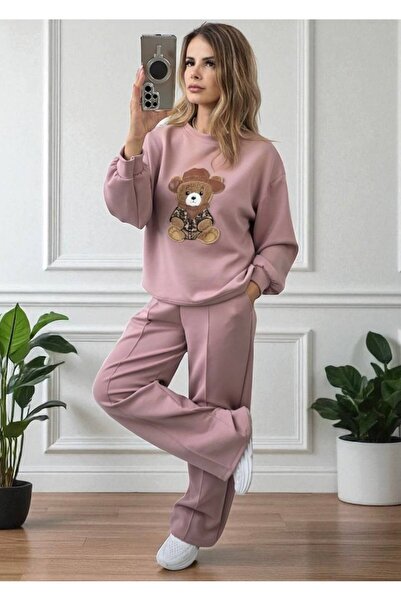 MAXORA SHOP Loose-fitting viscose suit with teddy bear print