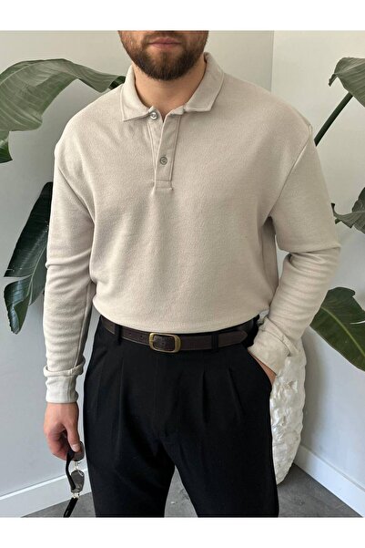 Gambocci Men's Long Sleeve Lightweight Loose Oversize Polo Neck Knitwear Sweatshirt