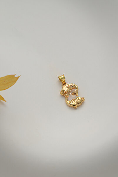 VeraDesignGold Balık Burcu Altın Kolye Ucu 3 Boyutlu 14 Ayar Altın Kolye Ucu