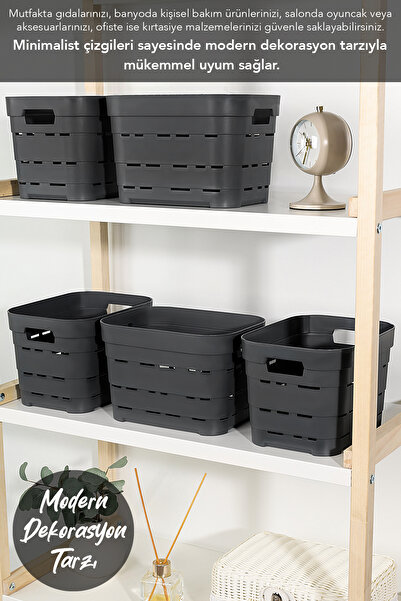 Meleni Home 3-Hole Decorative Pyramid Storage Box - Inside Cabinet Organizer Organizer Box 5 Lt Anthracite