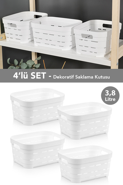 Meleni Home 4-Hole Decorative Pyramid Storage Box - Inside Cabinet Organizer Organizer Box 3.8 Lt White