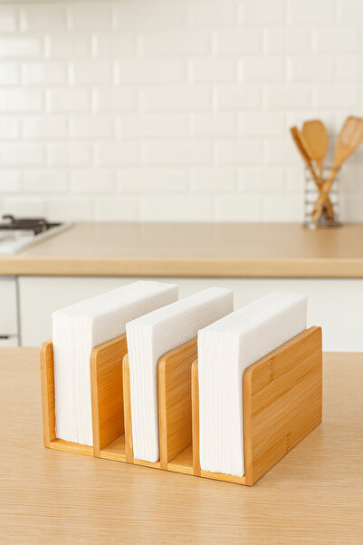 Çavdar Group Bamboo 5-Compartment Napkin Holder Vertical Towel Napkin Storage Box