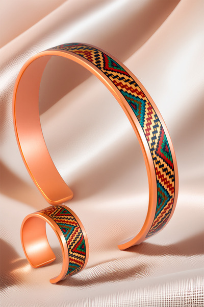 OSMANLI GÜMÜŞ Women's Copper Bracelet Ring Set - Kira Model Special Edition Metal Box and Quartz Stone