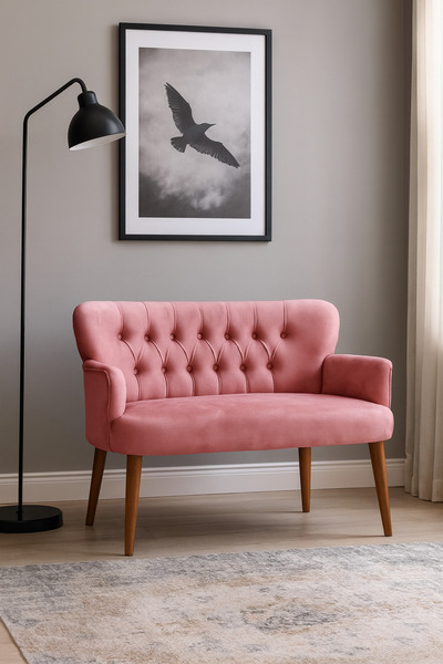 Azra Mobilya Roma Modern İkili Koltuk - Babyface Kumaş - Ahşap Ceviz Renk Aya...