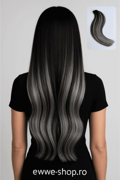 EWWE Keratin Extensions Remy Hair 60 Cm Balayage Black/Grey