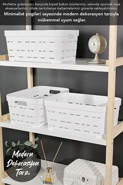 Meleni Home Cutie de depozitare piramidală decorativă cu 4 găuri - Cutie organizatoare pentru dulap 10,8 Lt alb