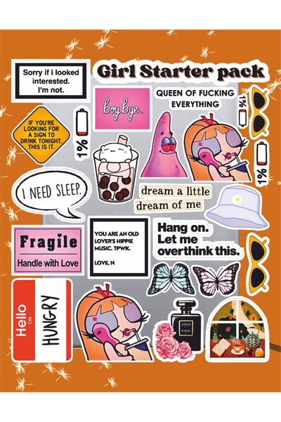 Hediyeni Al مجموعة ملصقات Girl Starter Pack |   ملصق للكمبيوتر المحمول والدفتر والتابلت والهاتف ودفتر الملاحظات ومجلة البوليت