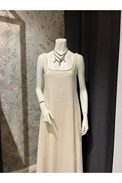 joyadel Ekru keten elbise