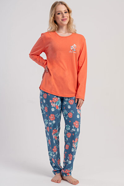 VİENETTA Pamuklu Kadın Büyük Beden Uzun Kol Pijama Takım