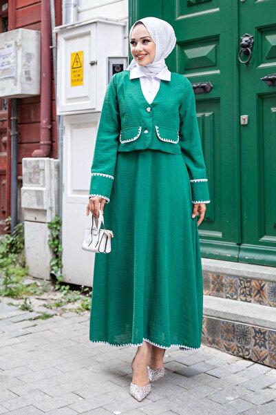 Tesettür Diyarı Set de 2 piese pentru femei: Jachetă cu detalii brodate și fu...