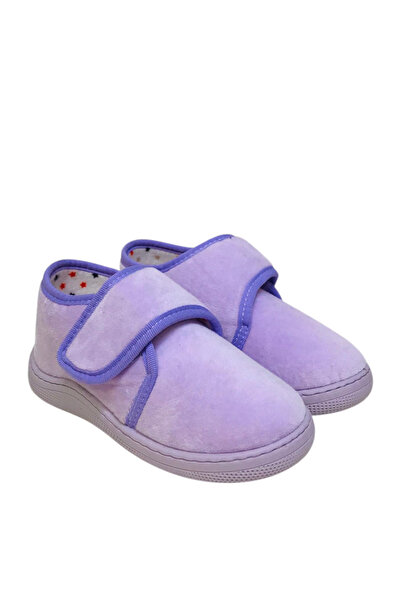 Stella Pendenza Lila Kadife Kids Çocuk Ünisex Panduf Cırtlı Rahat Kaydırmaz Taban Ev Patiği Ayakkabı KP-1005