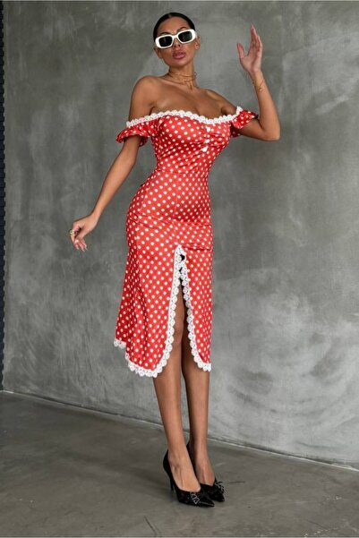 Baby xclub Polka Dot Patterned Guipure Detail Dress