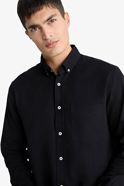 DeFacto Regular Fit Polo Yaka Gabardin Uzun Kollu Gömlek F1261AX25AU