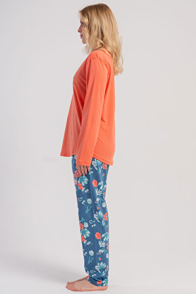 VİENETTA Pamuklu Kadın Büyük Beden Uzun Kol Pijama Takım