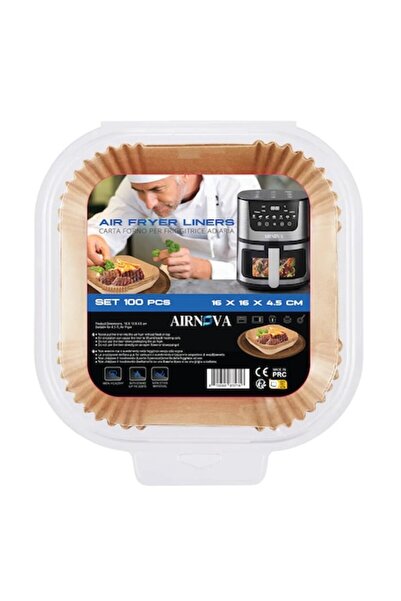 Airnova Set 100 hârtie de copt pentru friteuză cu aer, 16 x 16 x 4,5 cm, maro