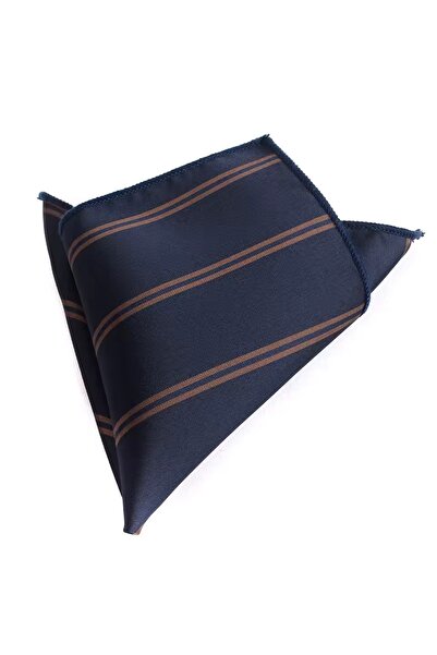 KESNUP Men's suit jacket pocket square, double stripes pattern, Brown / Navy blue