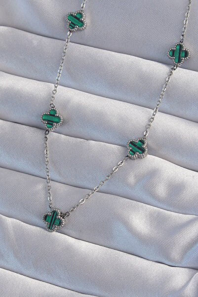 Skygo الحد الأدنى الأخضر 316L قلادة البرسيم الفضية اللون - TJ-BKO8999