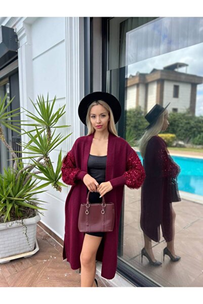 For Angels Long Knit Cardigan with Sequin Sleeves