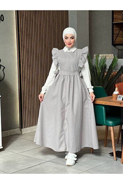 Esre Store 44096 - Rochie Tesettür cu șnur Gri A-3