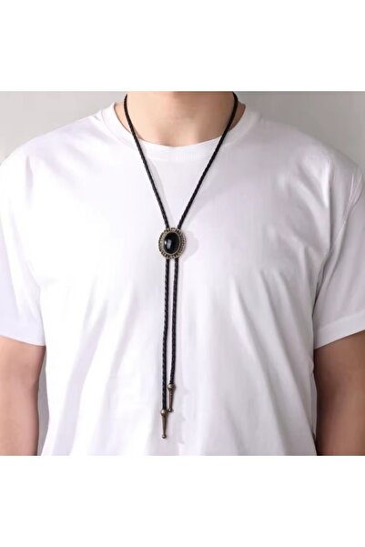 KESNUP Cravată Bolo Americană pentru Bărbați, Negru / Argintiu