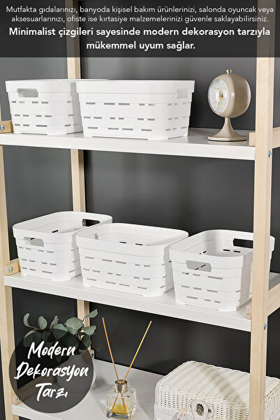Meleni Home 2-Piece Perforated Decorative Pyramid Storage Box - Closet Organizer Organizer Box 3.8 Lt White