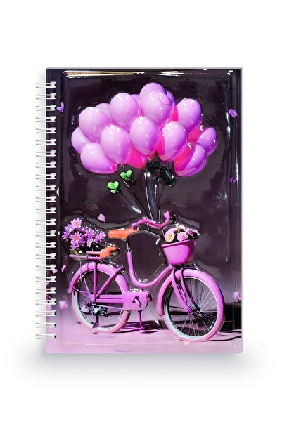 OMATEK SMART TECHNOLOGIES Pembe Balonlu Bisiklet 3 Boyutlu Spiralli Defter