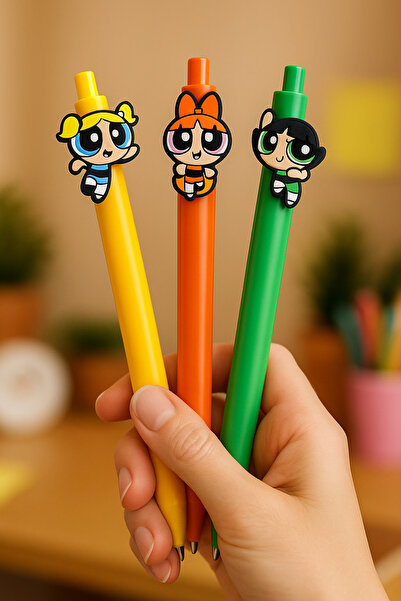 excarpin Sevimli Powerpuff Girls Karakterli Üçlü Kalem Takımı