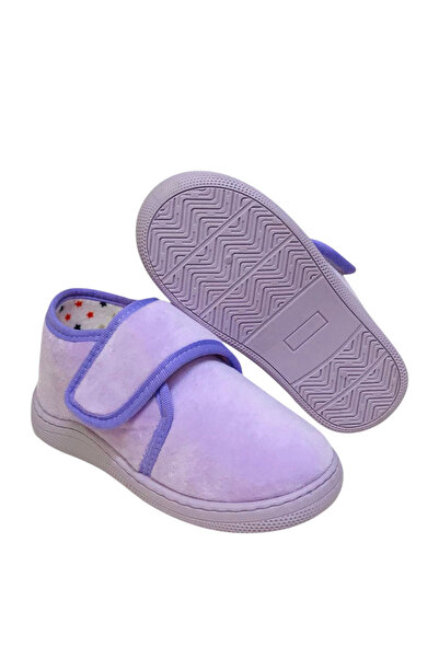 Stella Pendenza Lila Kadife Kids Çocuk Ünisex Panduf Cırtlı Rahat Kaydırmaz Taban Ev Patiği Ayakkabı KP-1005