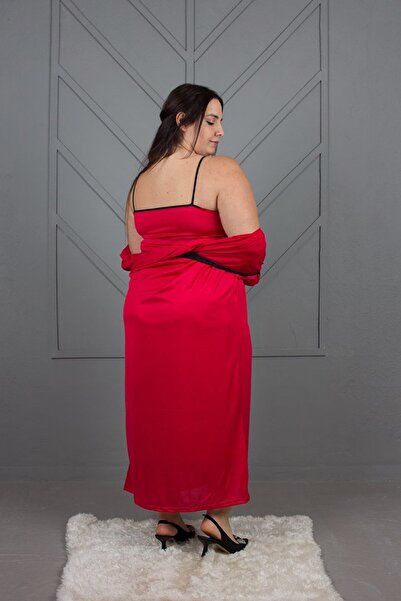 Truva XXL The Color of Love Is Red: Plus Size Silk Combed Cotton Nightgown Set
