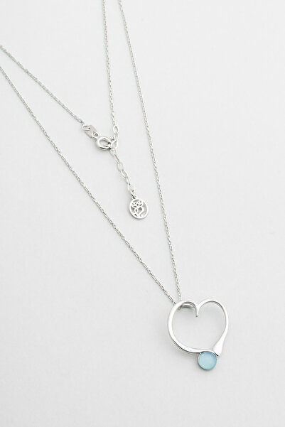 So CHIC... Kalsedon Kalbi 18 Ayar Beyaz Altın Kaplama 42 Cm Gümüş Kolye