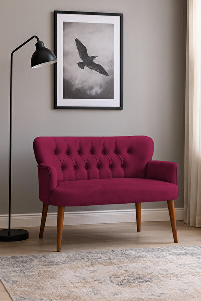 Azra Mobilya Roma Modern İkili Koltuk - Babyface Kumaş - Ahşap Ceviz Renk Aya...