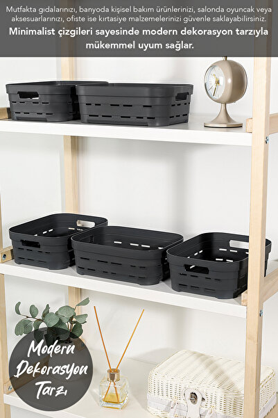 Meleni Home 3-Hole Decorative Pyramid Storage Box - Cabinet Organizer Organizer Box 2.8 Lt Anthracite