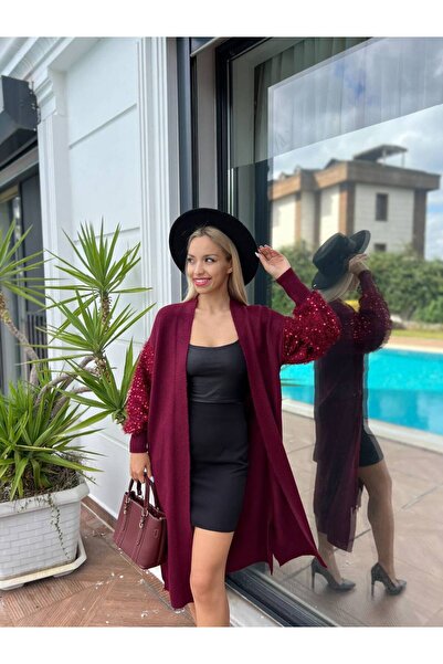 For Angels Long Knit Cardigan with Sequin Sleeves