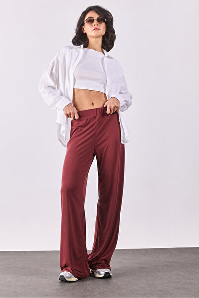 VENA Jovie Soft Textured High Waist Wide Leg Sweatpants(Cupro)-Burgundy