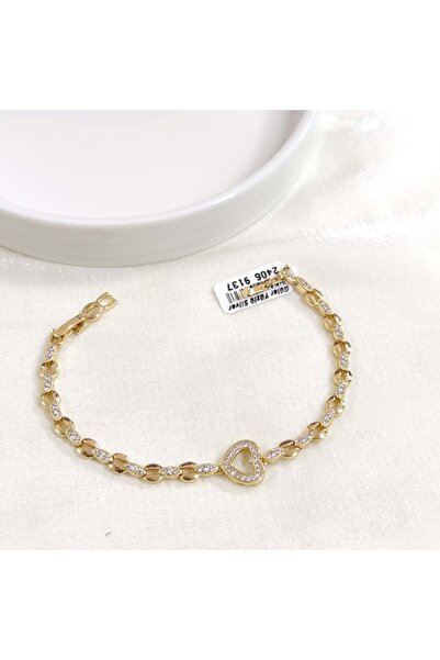 Güler Yüzlü Silver سوار XUPING على شكل قلب مرصع بالحجر ذهبي اللون 17+2 سم