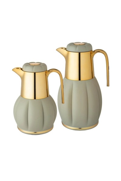 ORIAN Revan 2-piece thermos set, green and gold ribbed